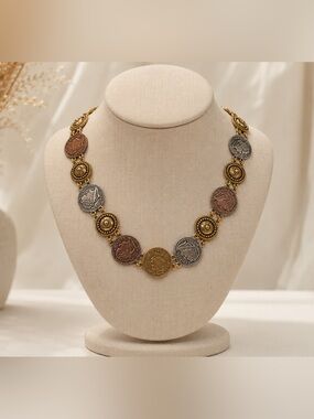 Vintage Coin Statement Necklace | Mixed Metal Gold & Silver Medallion Boho Luxe